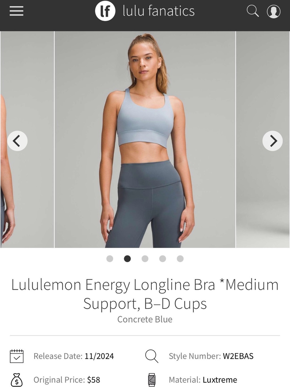 lululemon athletica Energy Longline Bra — Concrete Blue